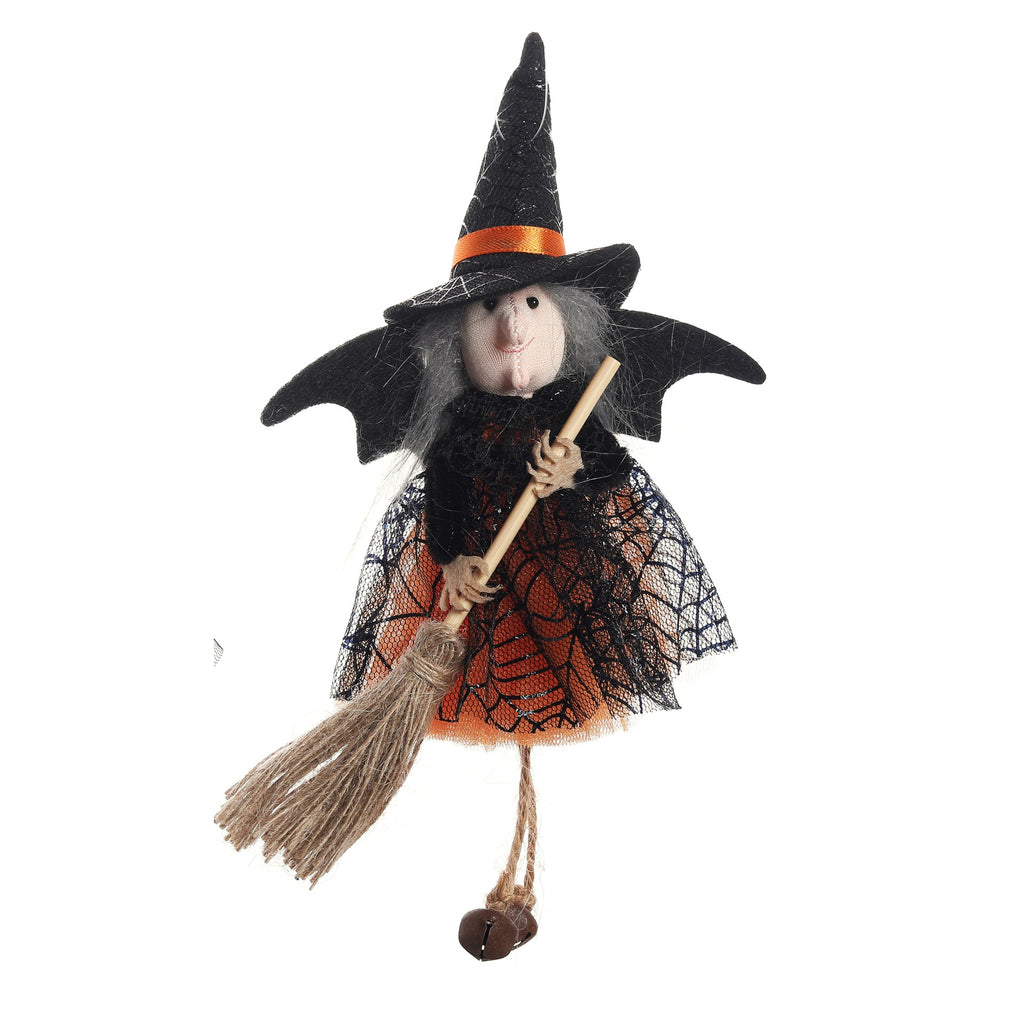 Halloween Witch with Broom Gauze Skirt Hanging Ornament