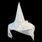 Halloween Party Witch Hat Lace Face Mysterious Sorcerer White Witch Hat Polyester Taff Shirt Hat Costume