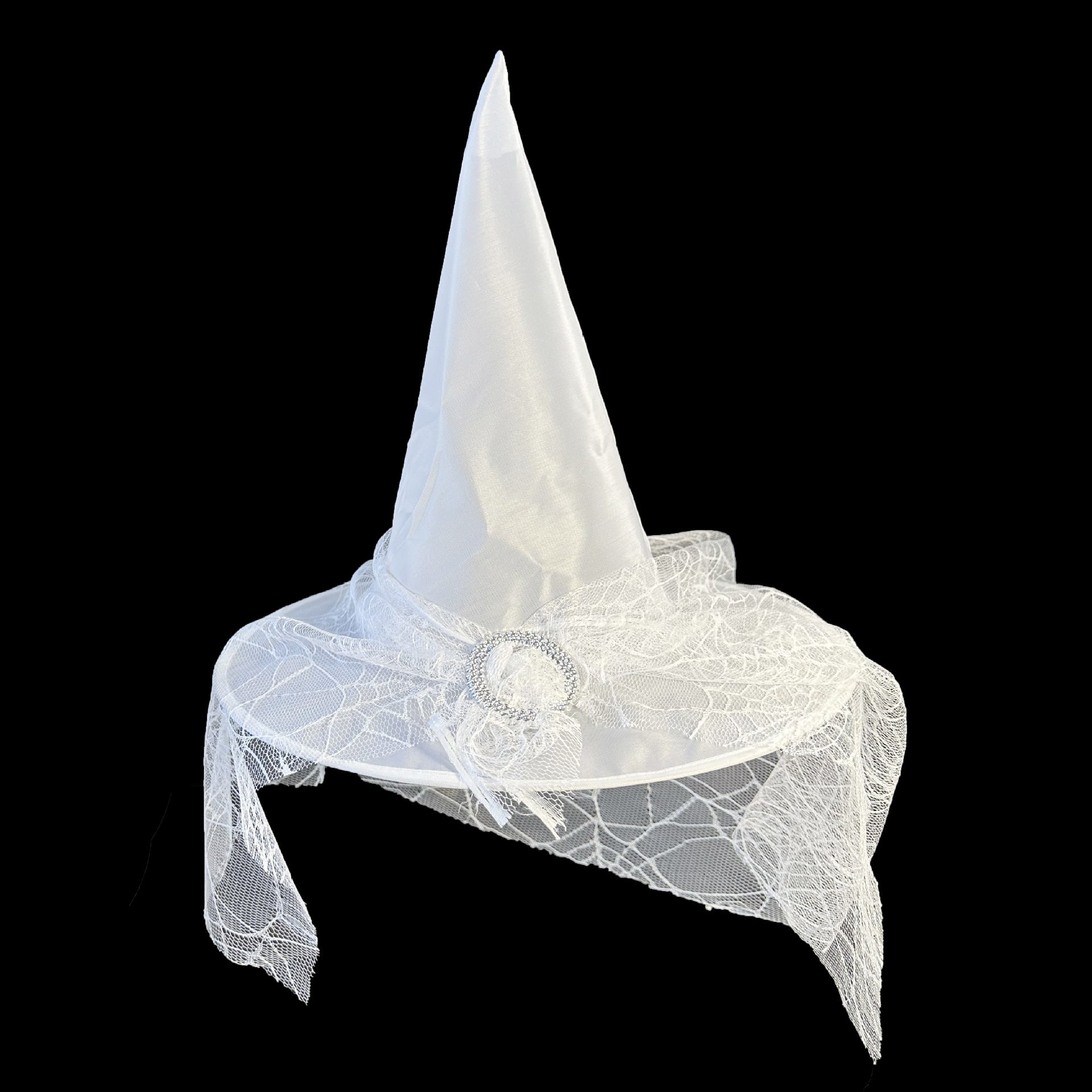 Halloween Party Witch Hat Lace Face Mysterious Sorcerer White Witch Hat Polyester Taff Shirt Hat Costume