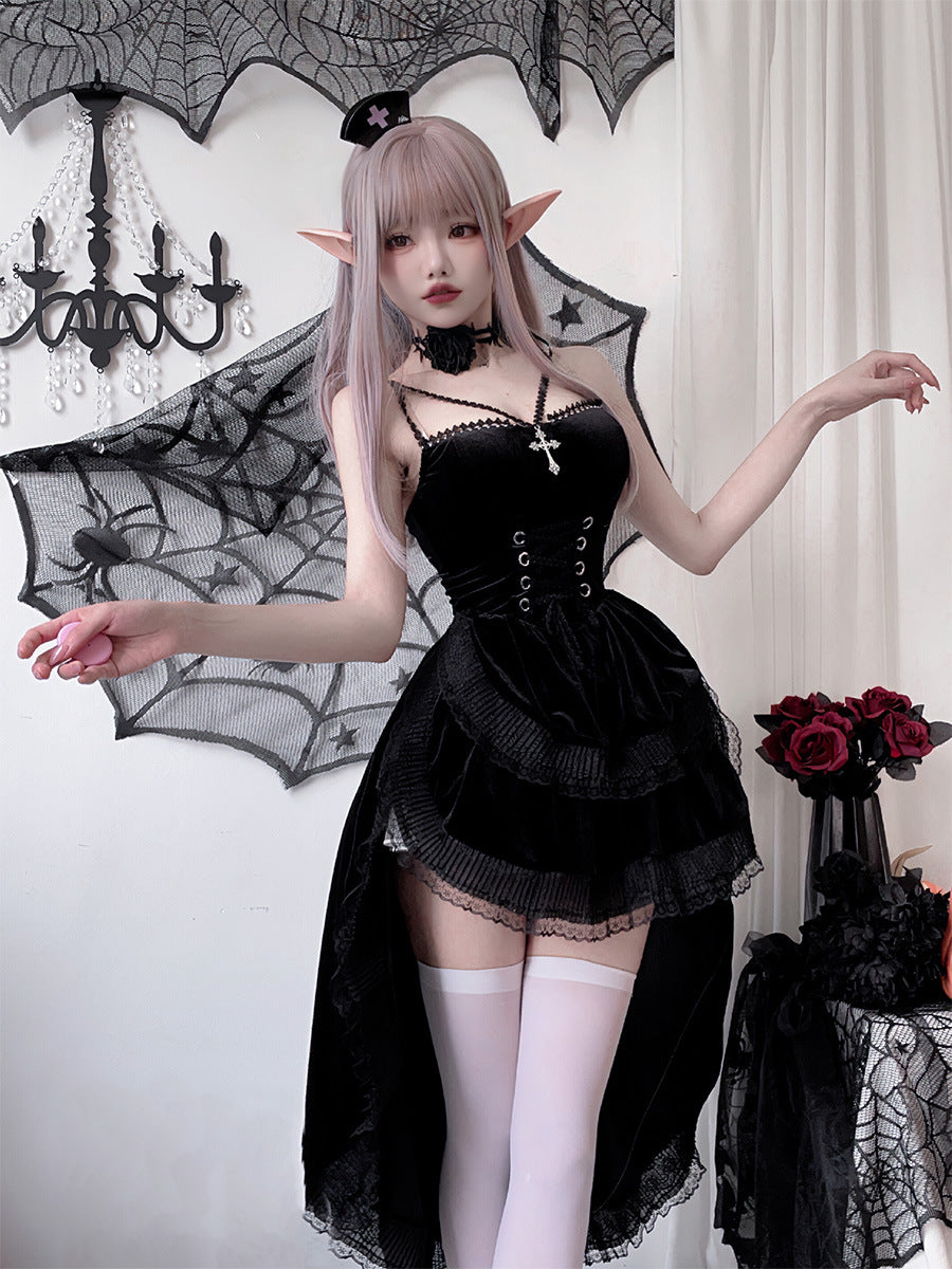Gothic Halloween Costume Black Red Dress