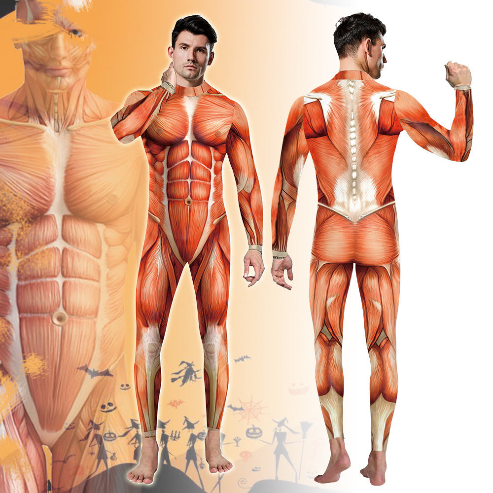 Halloween Muscle Print Bodysuit Stage Costume