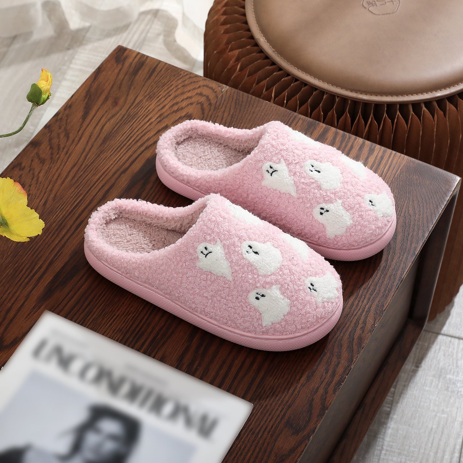 Halloween Cotton Slippers for Men Women Winter Warm Skull Ghost Pumpkin Indoor Home Slippers