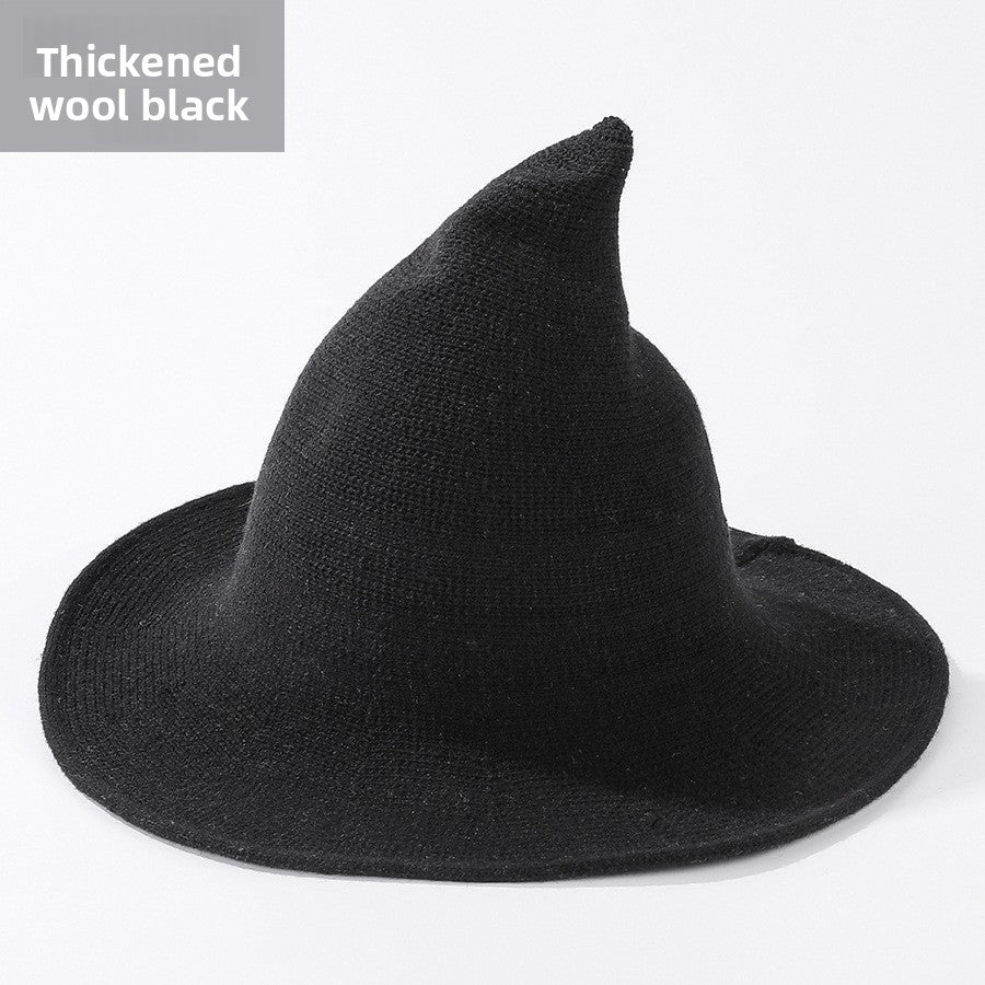 Knitted Witch Hat Foldable Pointed Halloween Costume Accessory