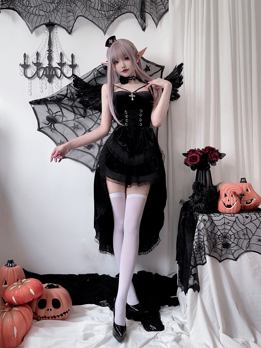 Gothic Halloween Costume Black Red Dress