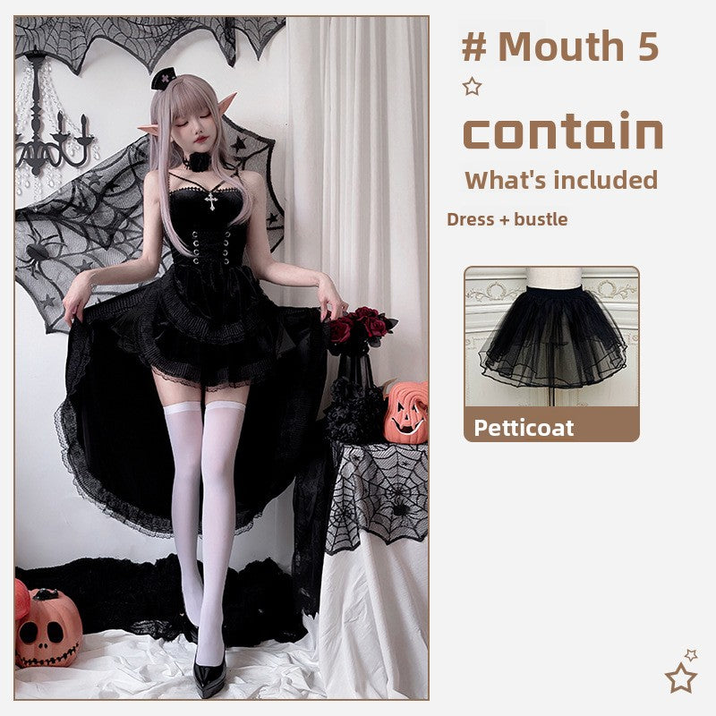 Gothic Halloween Costume Black Red Dress