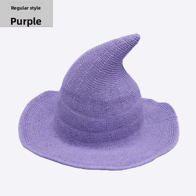 Knitted Witch Hat Foldable Pointed Halloween Costume Accessory