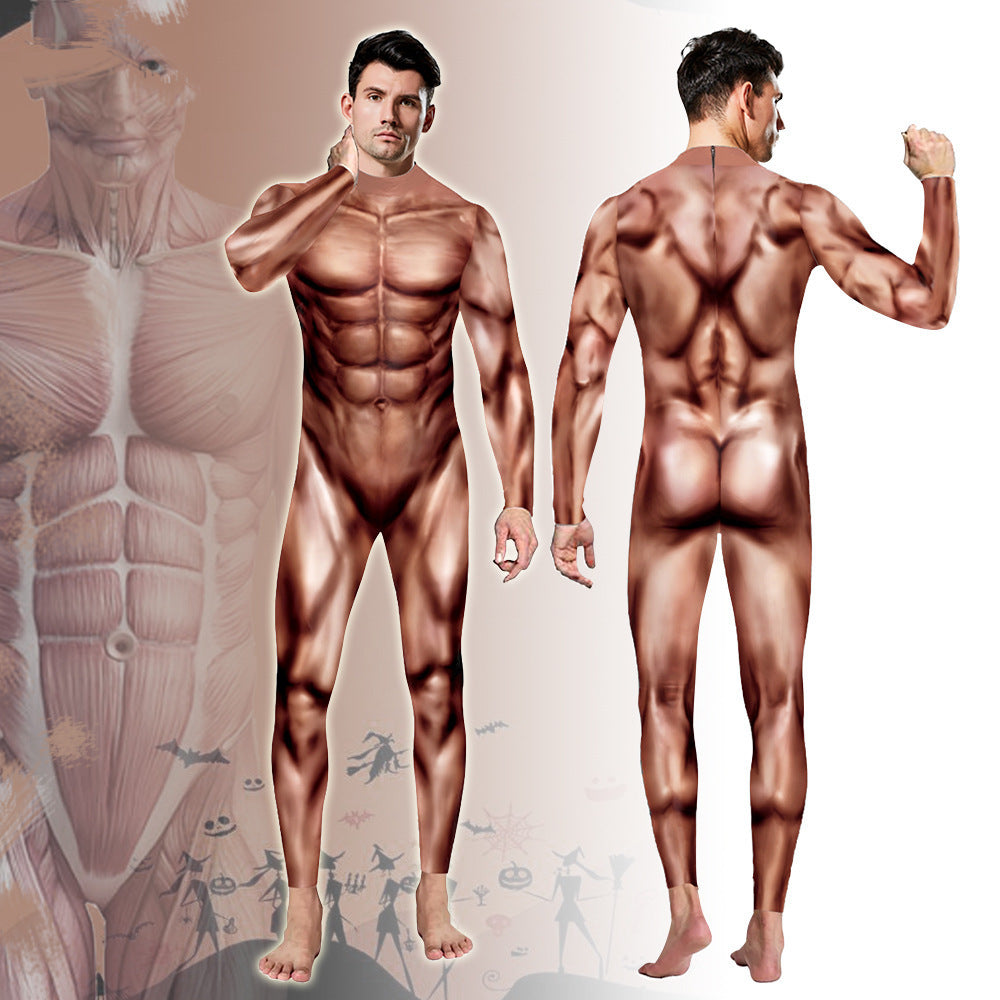 Halloween Muscle Print Bodysuit Stage Costume