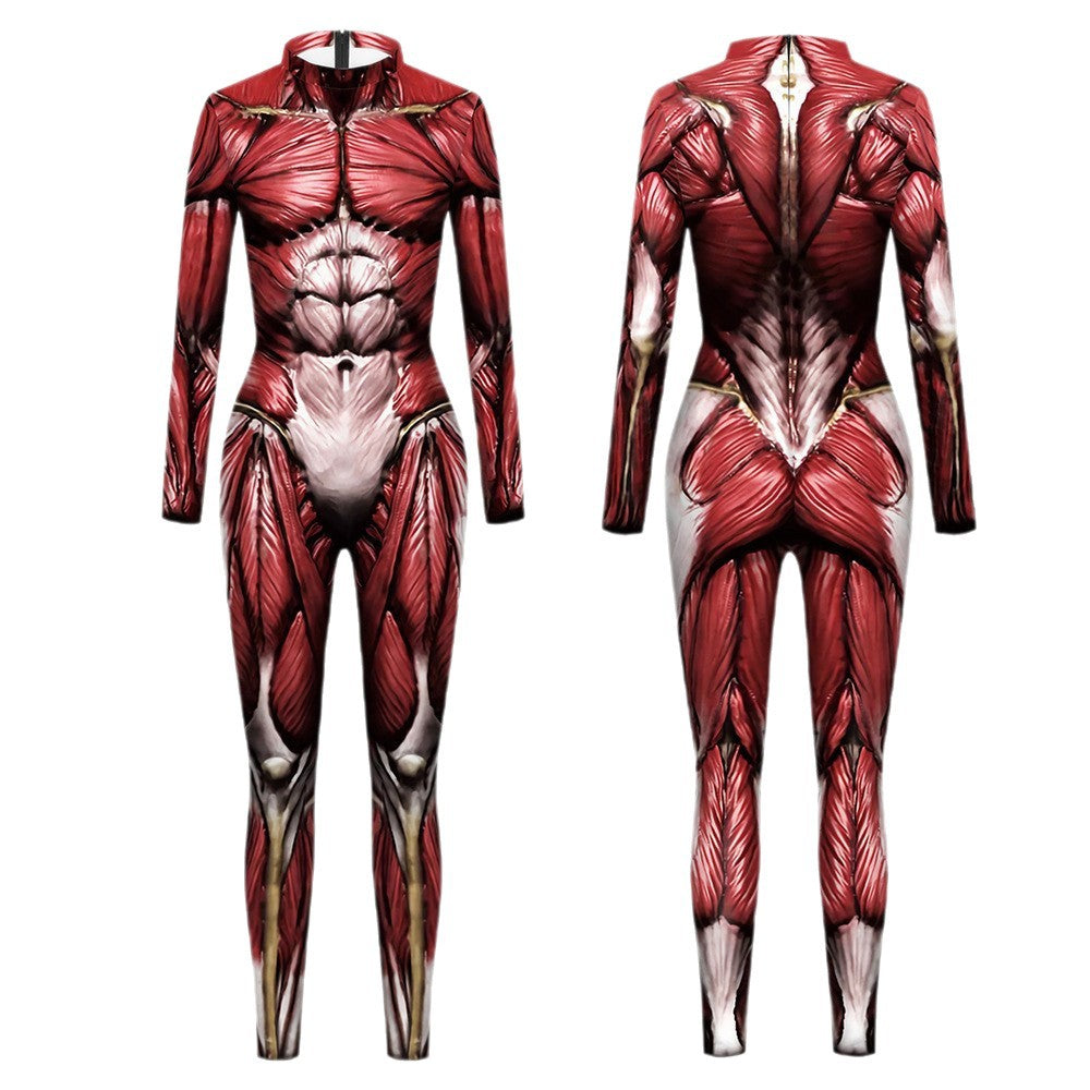 Halloween Muscle Print Bodysuit Stage Costume