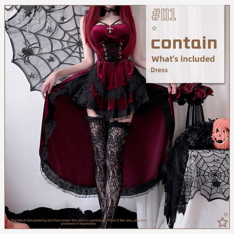 Gothic Halloween Costume Black Red Dress