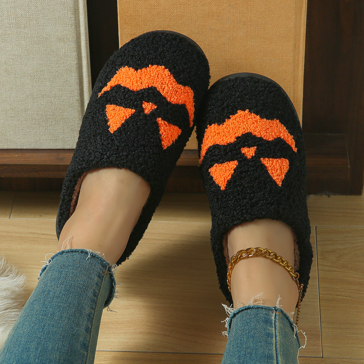 Halloween Cotton Home Slippers with Anti-Slip Sole