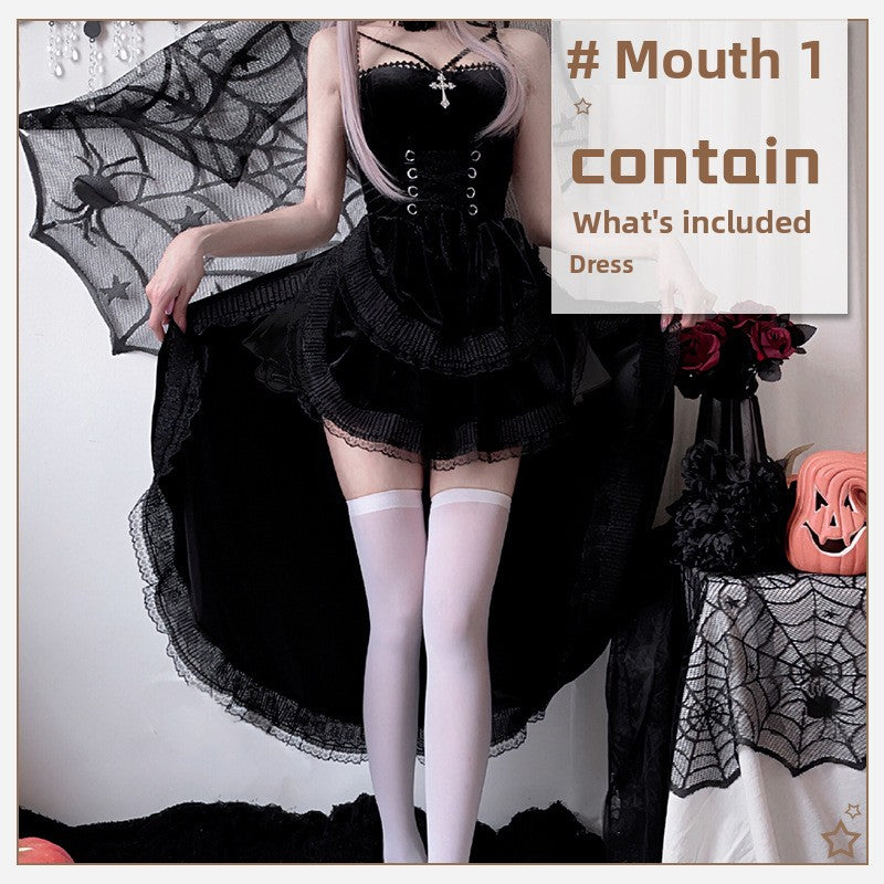 Gothic Halloween Costume Black Red Dress