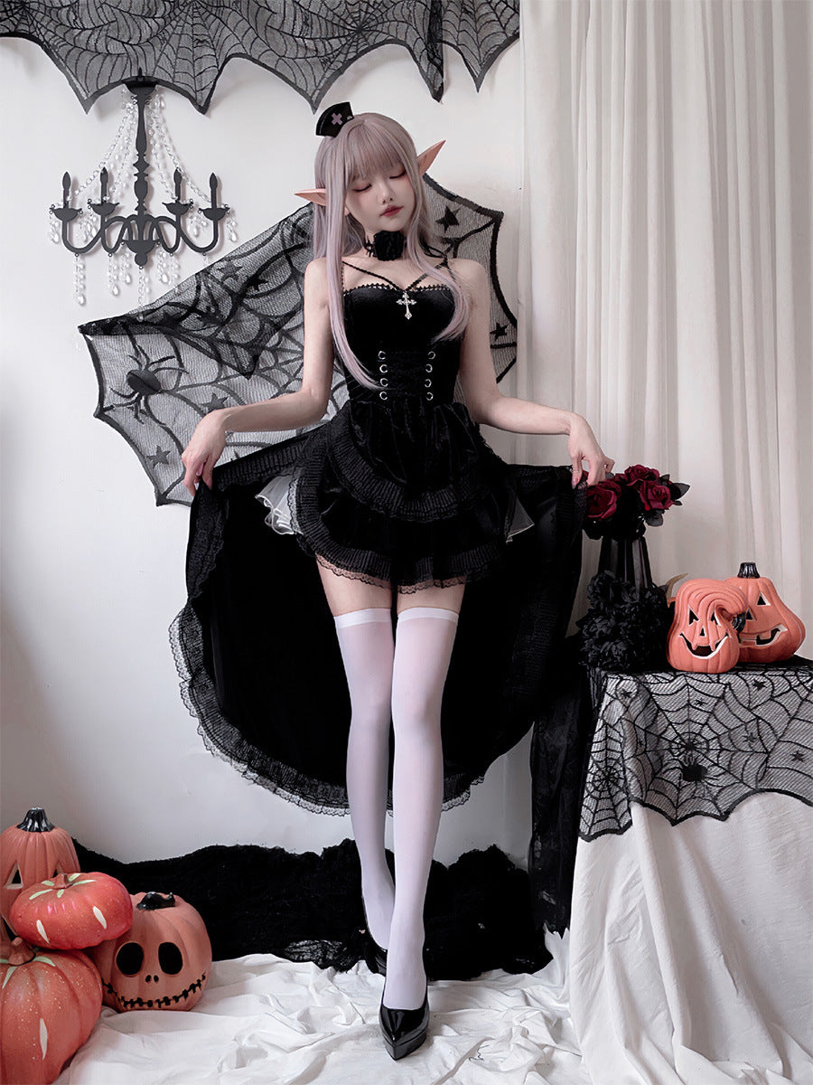 Gothic Halloween Costume Black Red Dress
