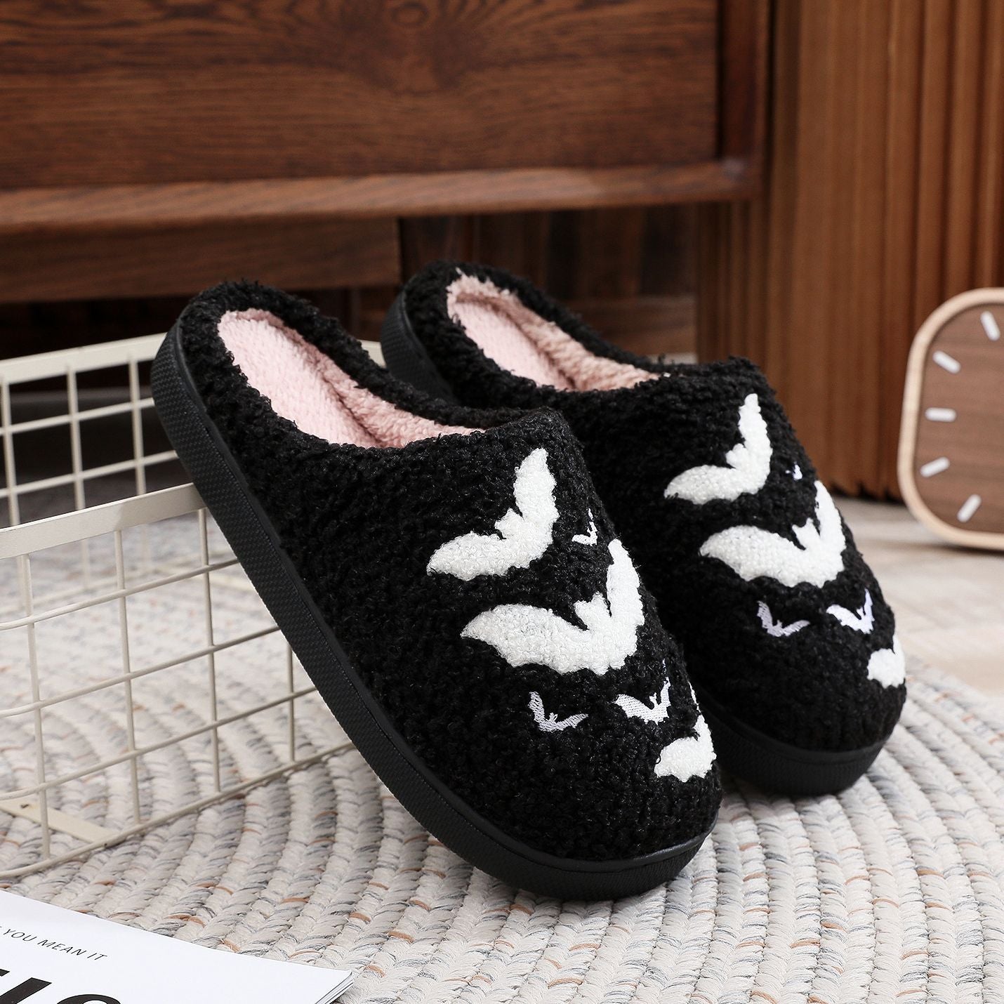 Halloween Cotton Slippers for Men Women Winter Warm Skull Ghost Pumpkin Indoor Home Slippers