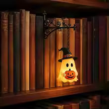 Bookshelf Lamp Library Lantern Light Cute Reading Ghost Hanging Night Light, Vintage Ornate Bracket Book Nook Light, Halloween