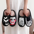 Halloween Cotton Slippers for Men Women Winter Warm Skull Ghost Pumpkin Indoor Home Slippers