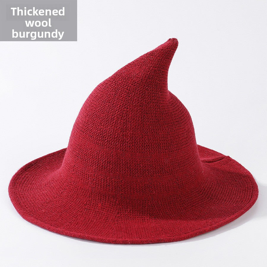 Knitted Witch Hat Foldable Pointed Halloween Costume Accessory