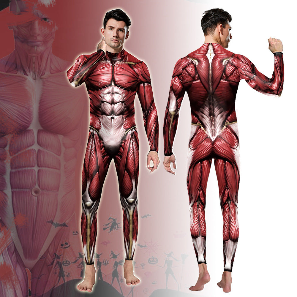 Halloween Muscle Print Bodysuit Stage Costume