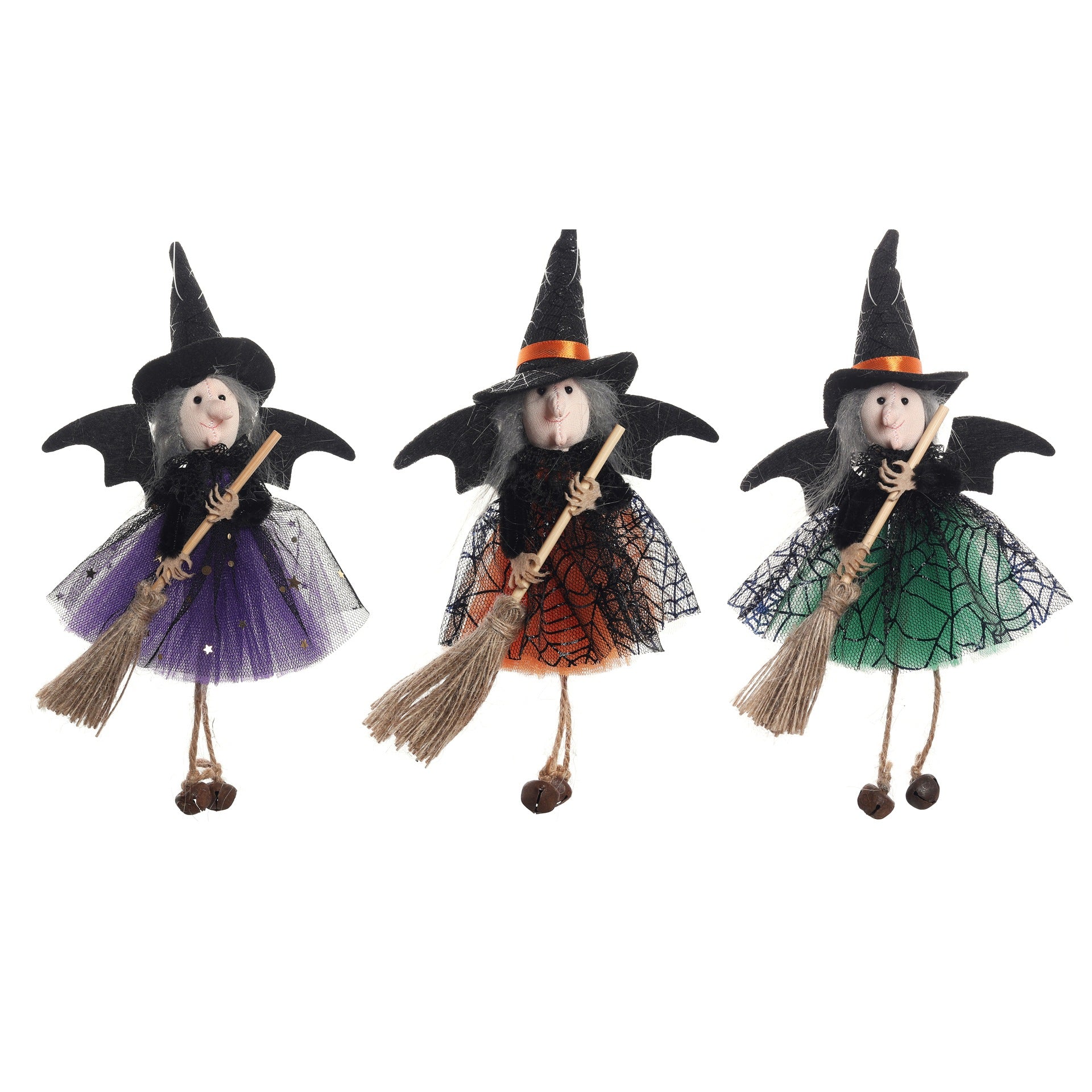 Halloween Witch with Broom Gauze Skirt Hanging Ornament