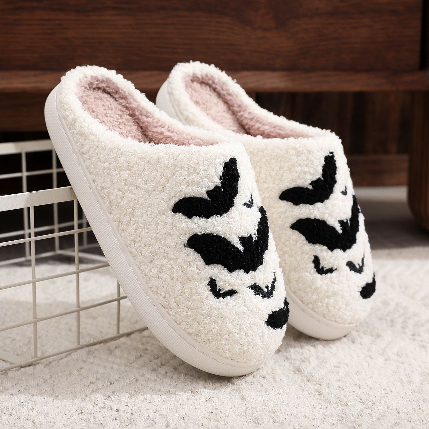 Halloween Cotton Slippers for Men Women Winter Warm Skull Ghost Pumpkin Indoor Home Slippers