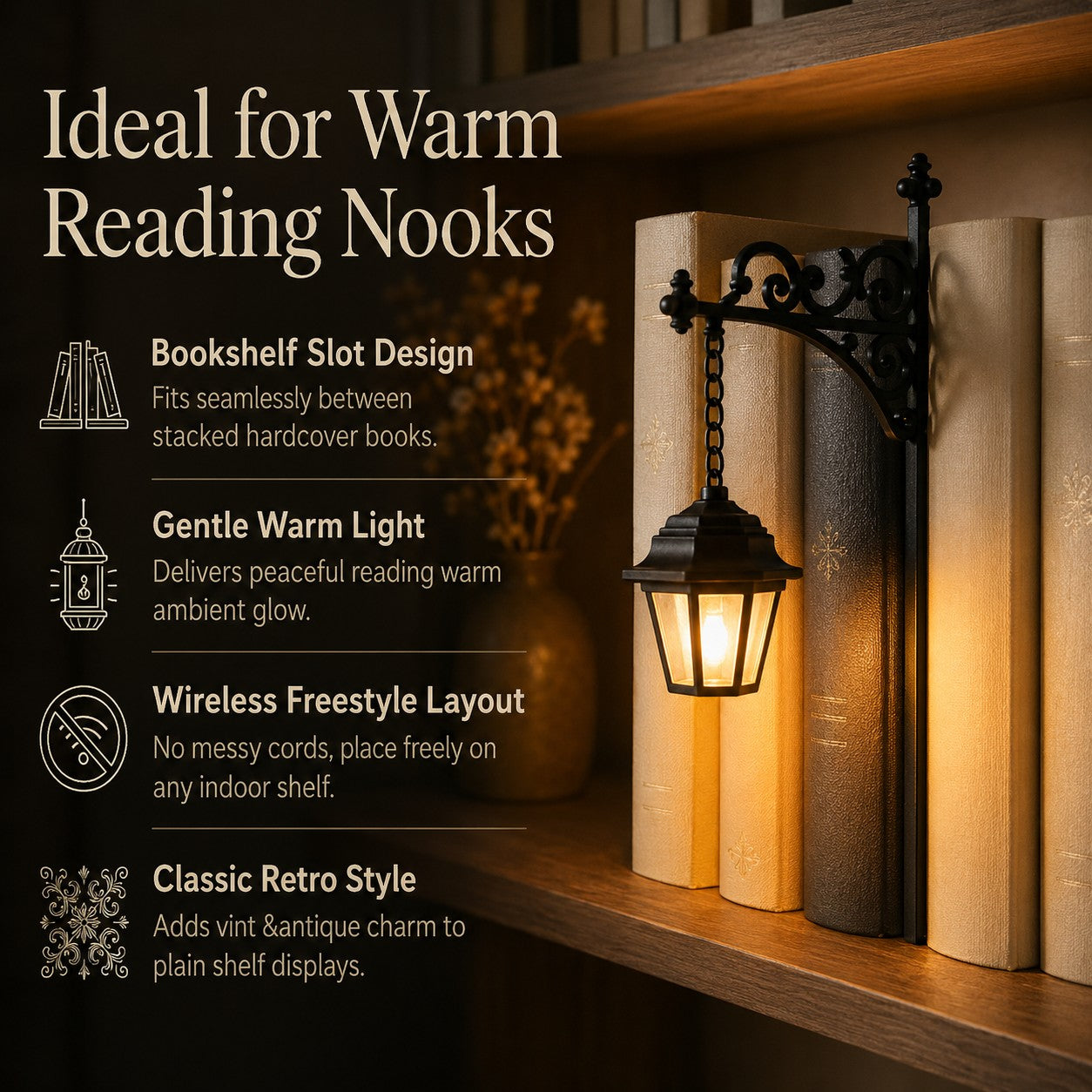 Decorative Bookshelves Illuminate Library Lanterns