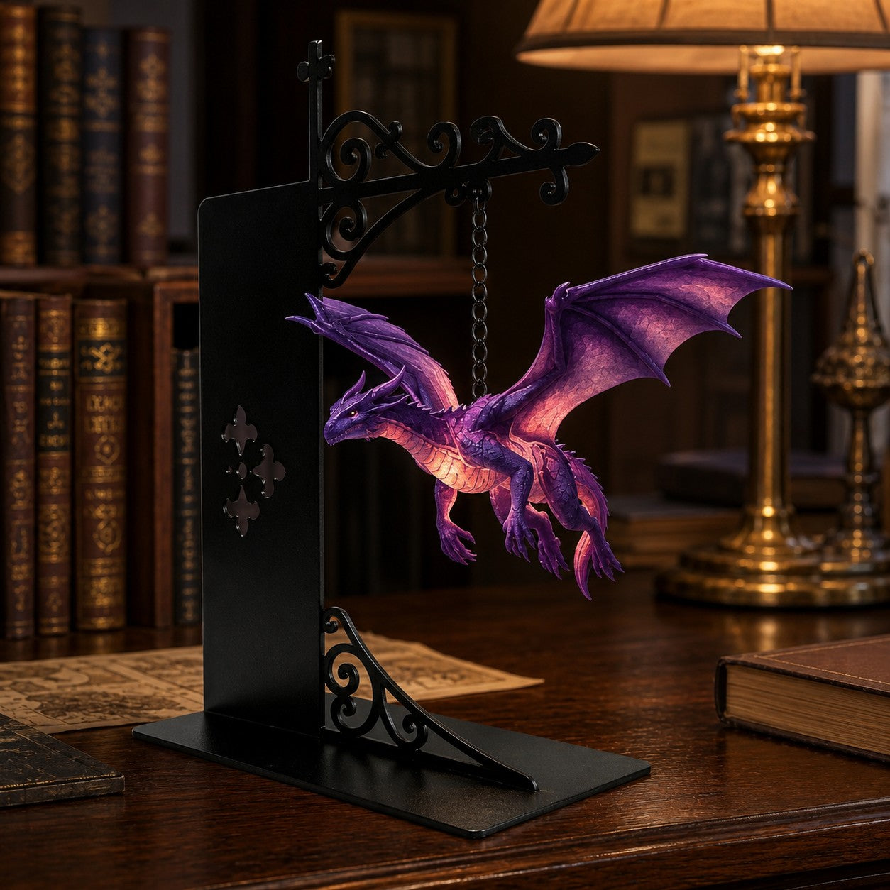 Library-decorated Floating Dragon Bookshelf Lamp