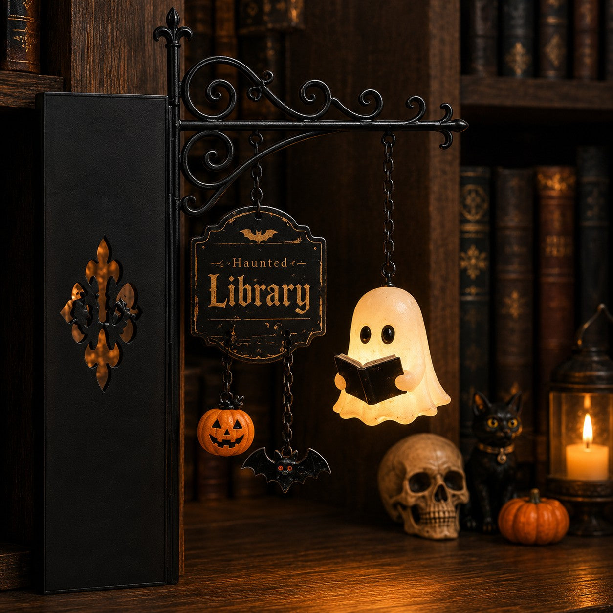 Library Bookshelf Lighting Lantern Iron Crafts