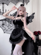 Gothic Halloween Costume Black Red Dress