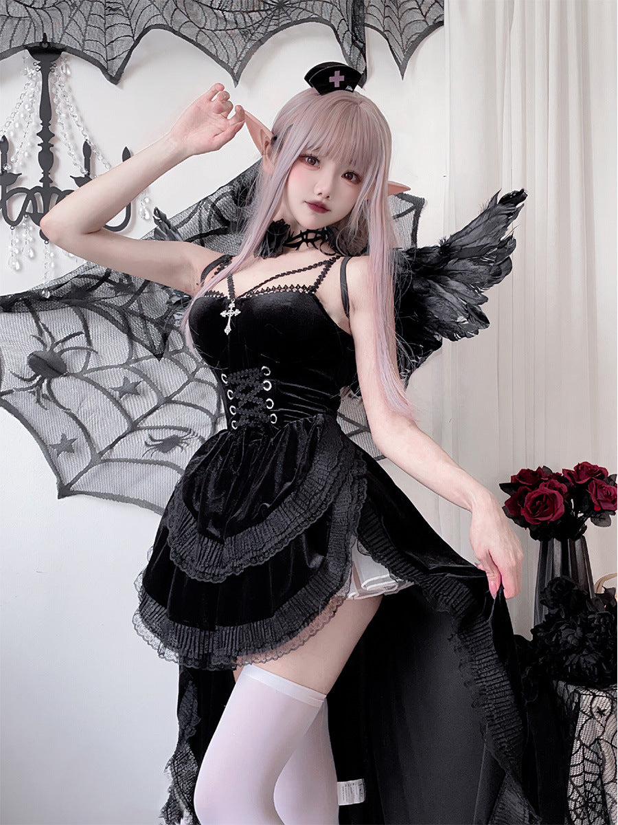 Gothic Halloween Costume Black Red Dress