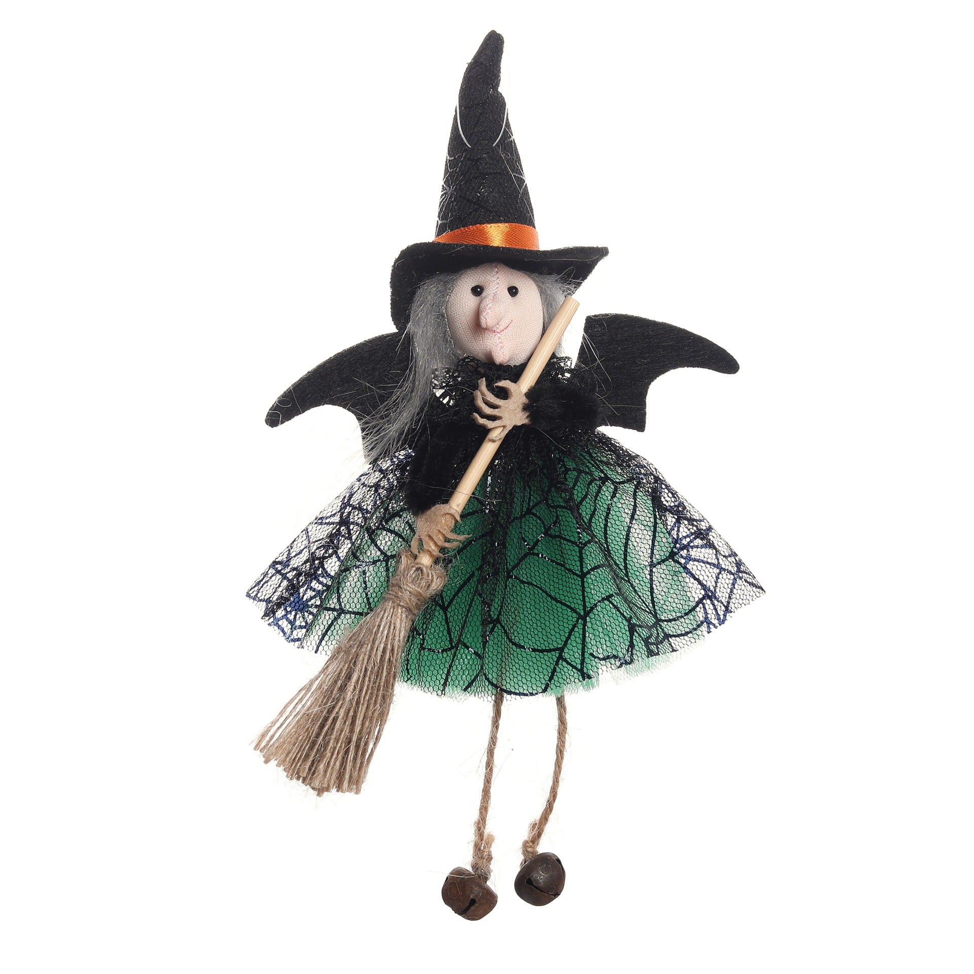 Halloween Witch with Broom Gauze Skirt Hanging Ornament
