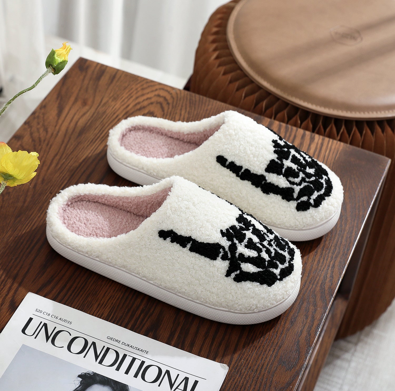 Halloween Cotton Slippers for Men Women Winter Warm Skull Ghost Pumpkin Indoor Home Slippers