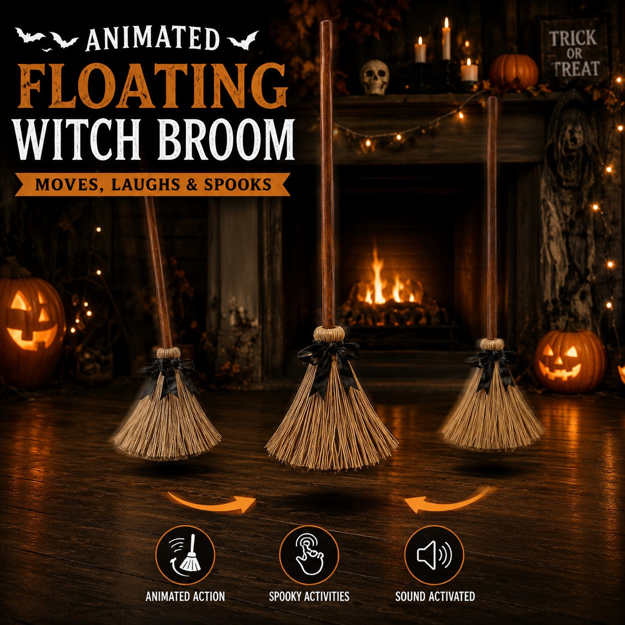 Floating Witch Broom Halloween Decoration