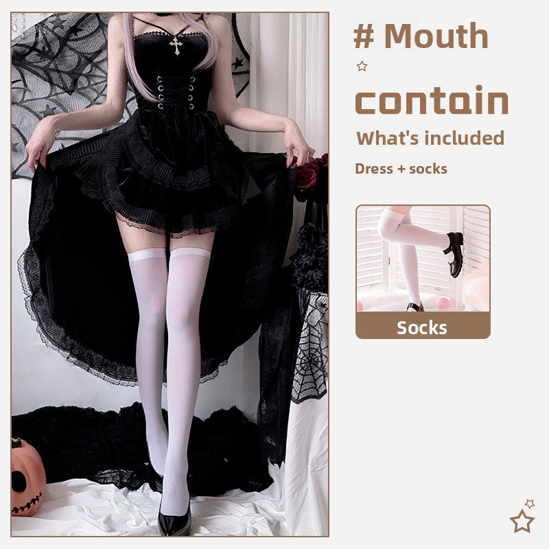 Gothic Halloween Costume Black Red Dress
