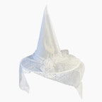 Halloween Party Witch Hat Lace Face Mysterious Sorcerer White Witch Hat Polyester Taff Shirt Hat Costume