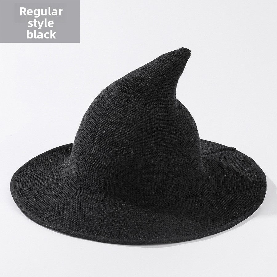 Knitted Witch Hat Foldable Pointed Halloween Costume Accessory