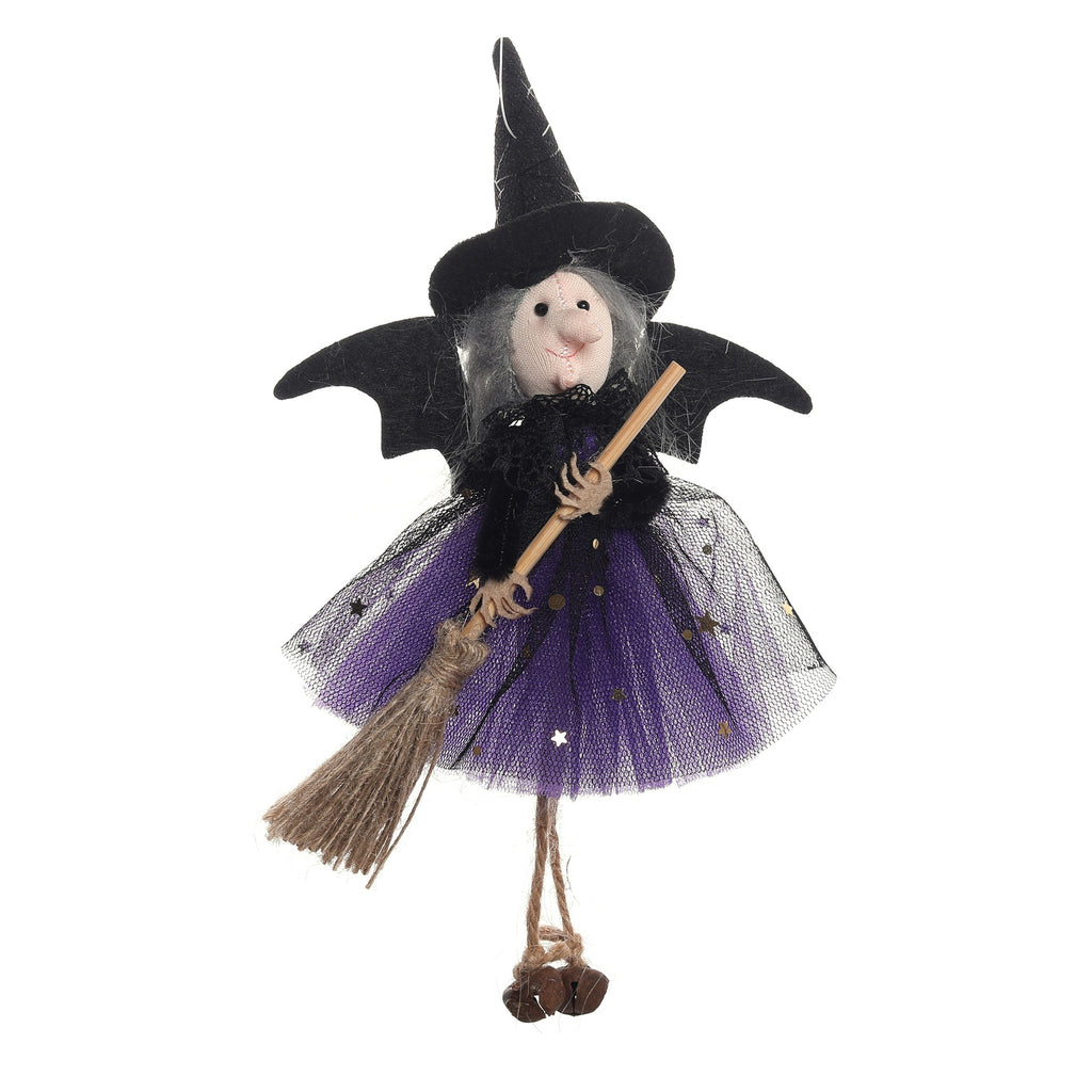 Halloween Witch with Broom Gauze Skirt Hanging Ornament