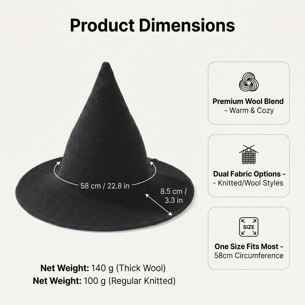Knitted Witch Hat Foldable Pointed Halloween Costume Accessory