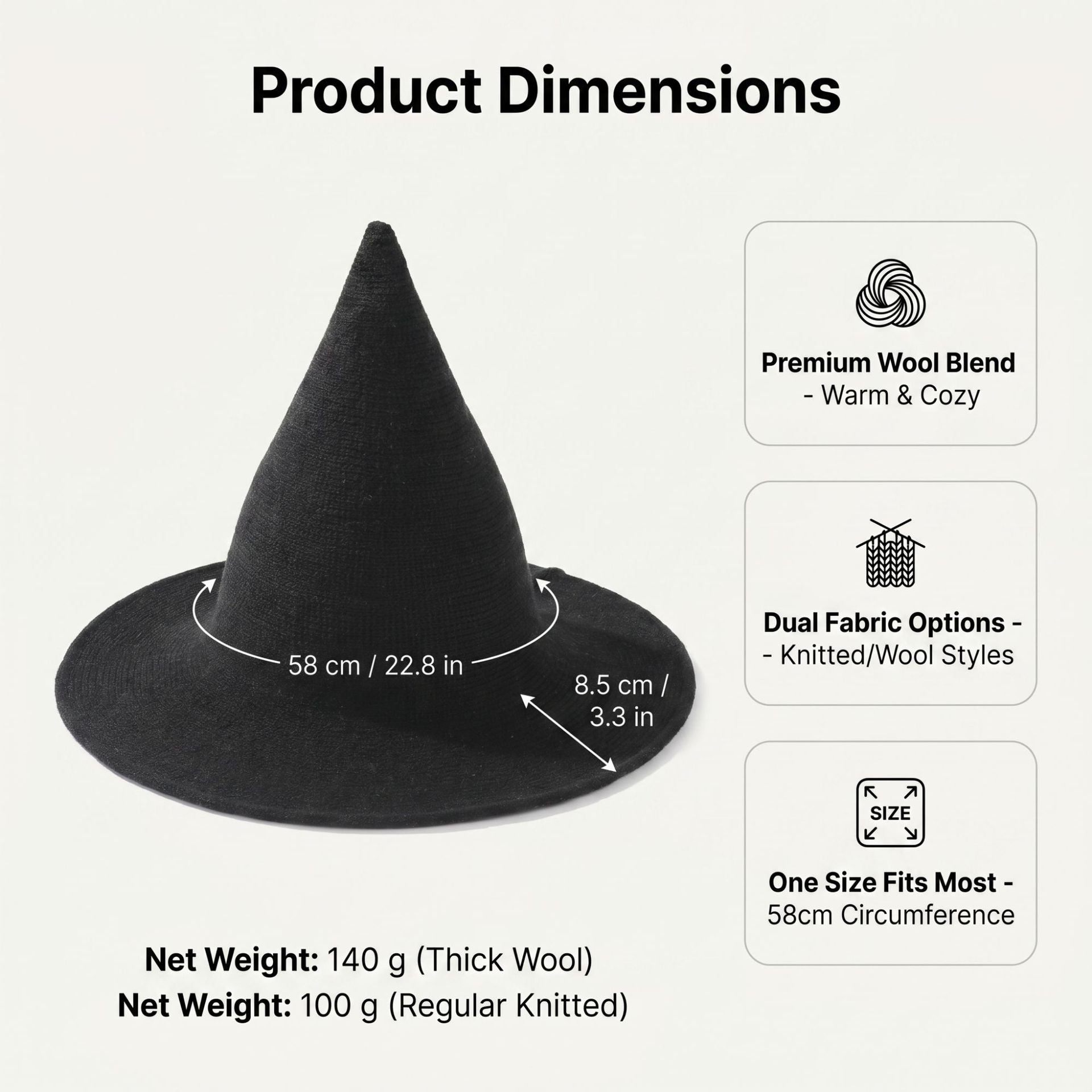 Knitted Witch Hat Foldable Pointed Halloween Costume Accessory