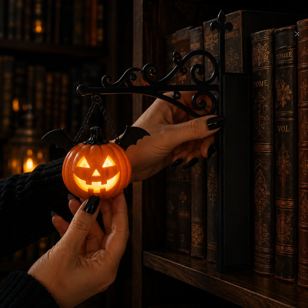 Bat Pumpkin Lantern – LED Bookshelf Night Light