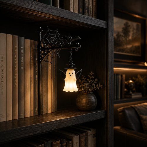 Angel Ghost Lantern – Spiderweb & Bat Bookshelf Light
