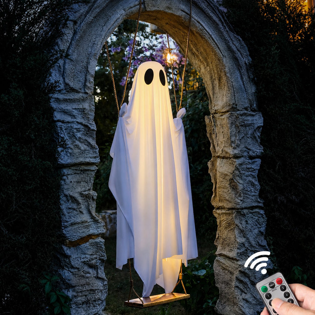 Large Hanging Swing Ghost Halloween Decoration with Lights