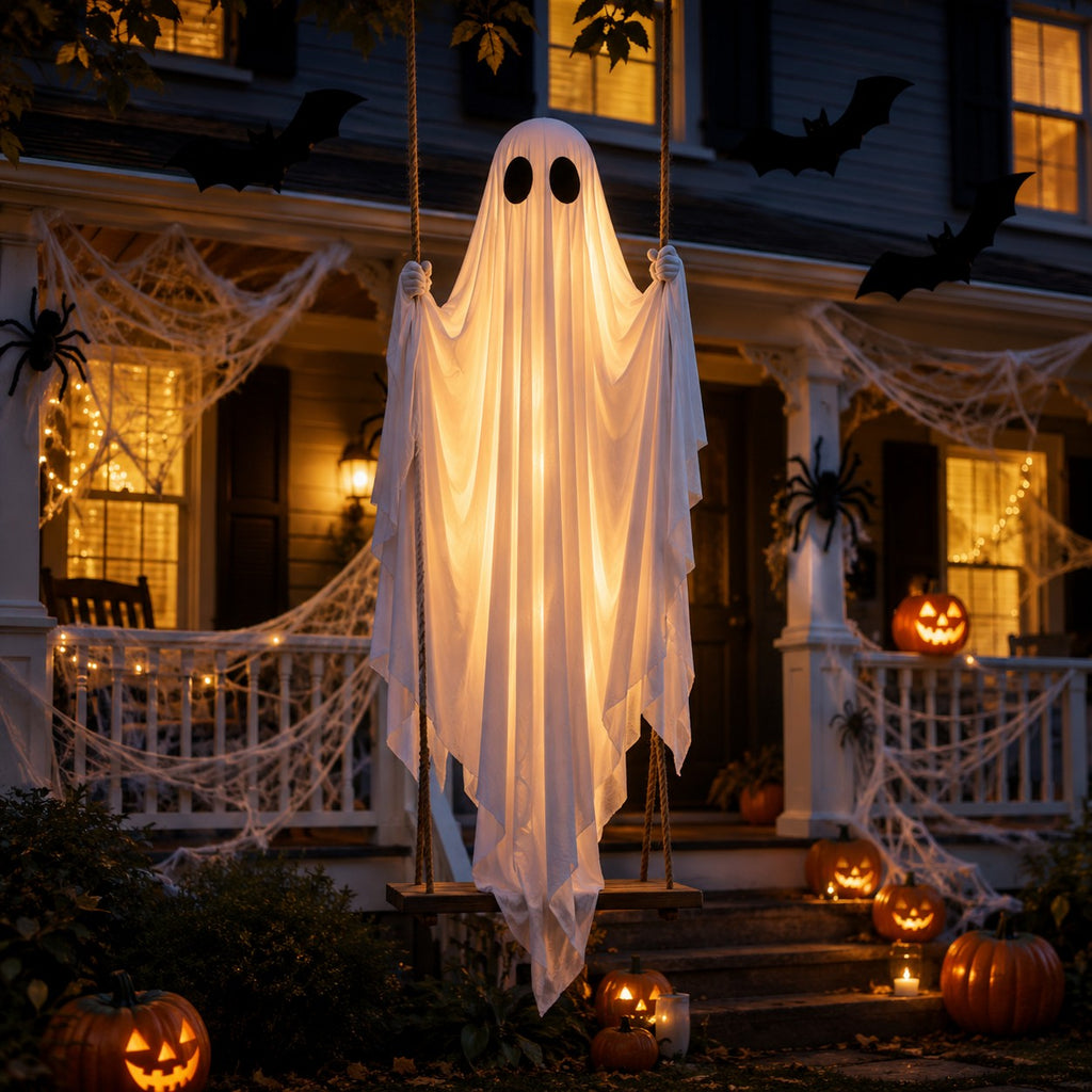 Large Hanging Swing Ghost Halloween Decoration with Lights