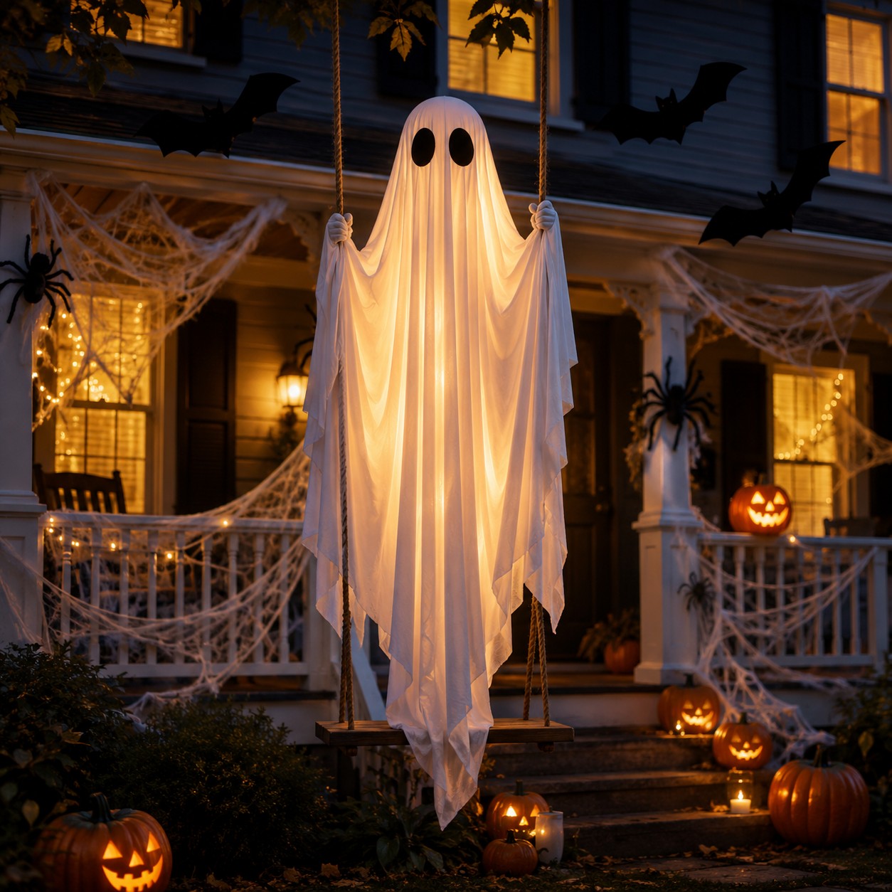 Large Hanging Swing Ghost Halloween Decoration with Lights