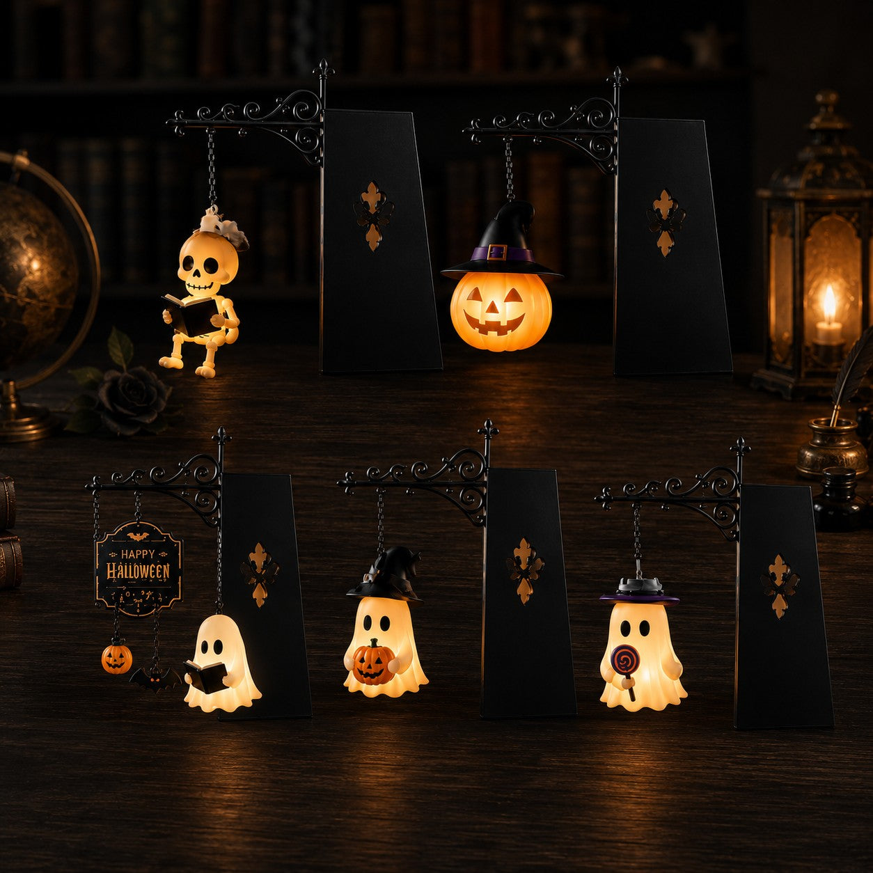 Library Bookshelf Lighting Lantern Iron Crafts