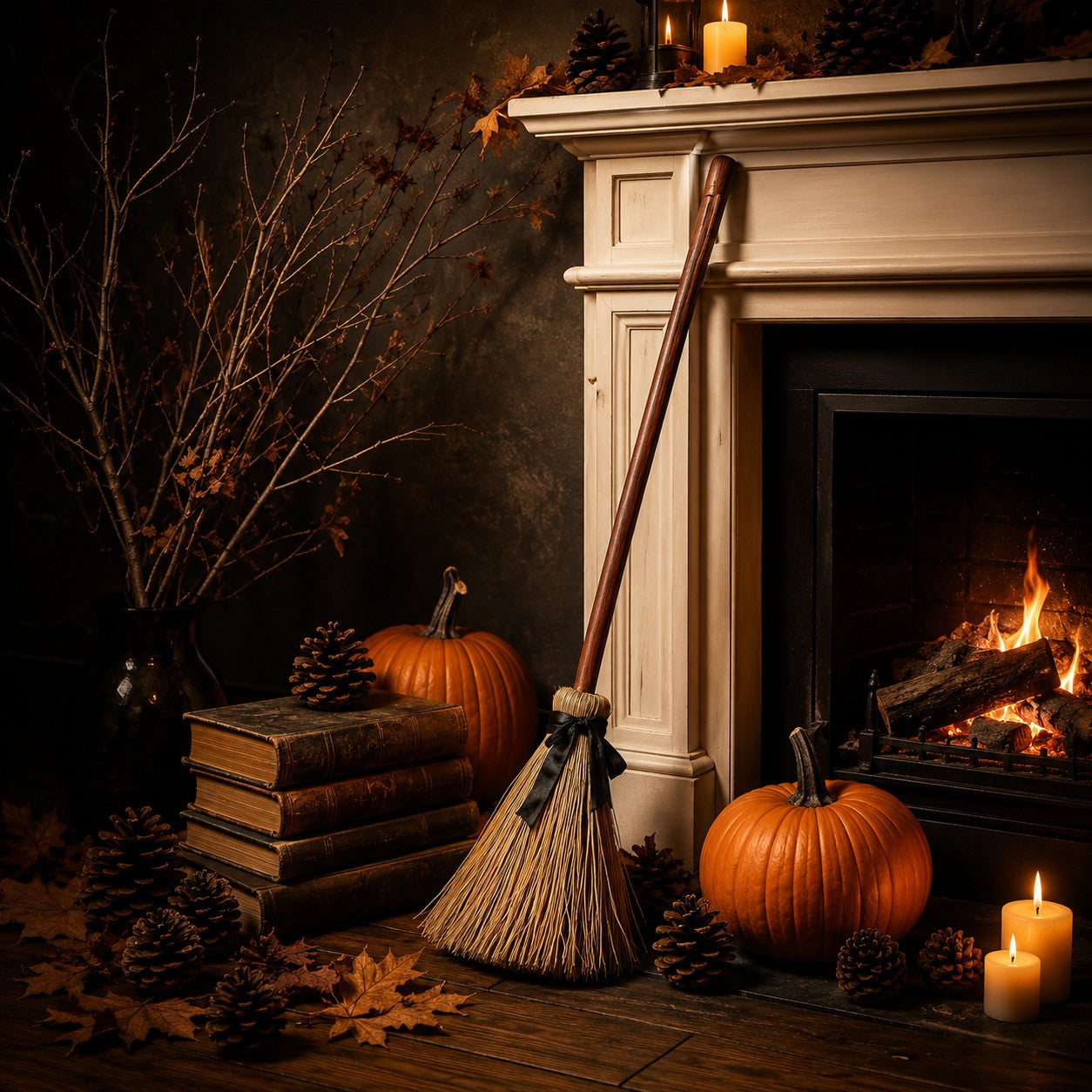 Floating Witch Broom Halloween Decoration